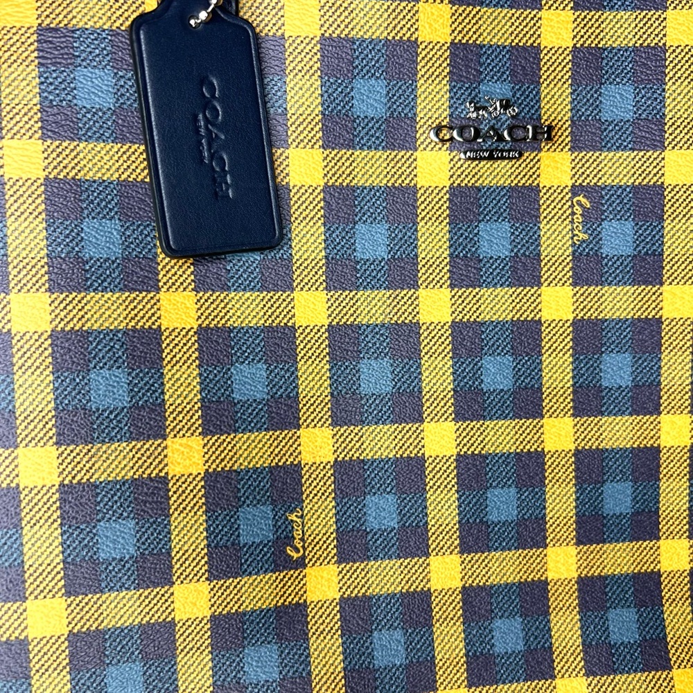 Coach Reversible City Tote  Gingham Print Navy  Yellow RARE Excellent Condition - Picture 3 of 13